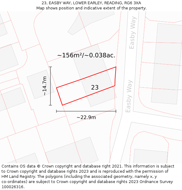 23, EASBY WAY, LOWER EARLEY, READING, RG6 3XA: Plot and title map