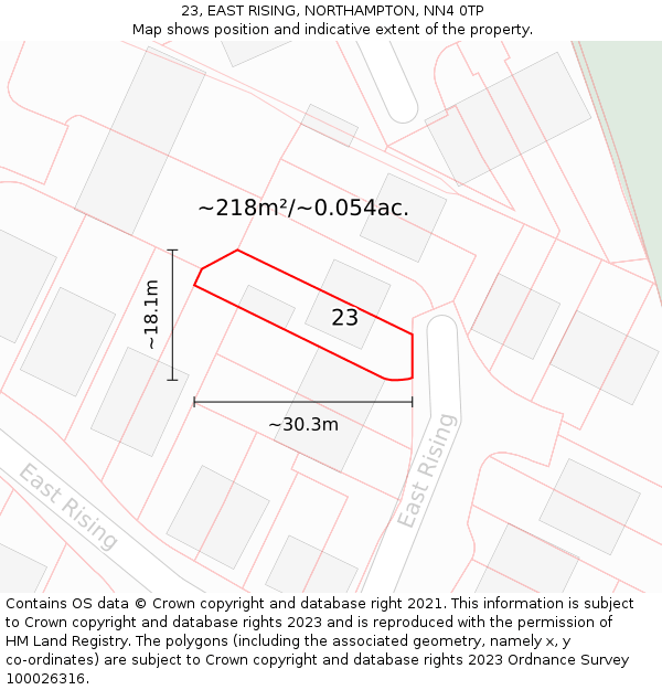 23, EAST RISING, NORTHAMPTON, NN4 0TP: Plot and title map