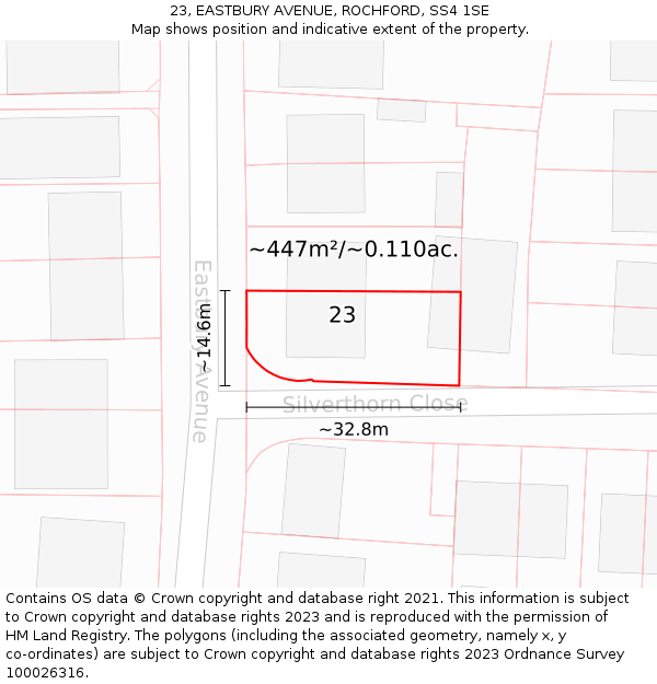23, EASTBURY AVENUE, ROCHFORD, SS4 1SE: Plot and title map