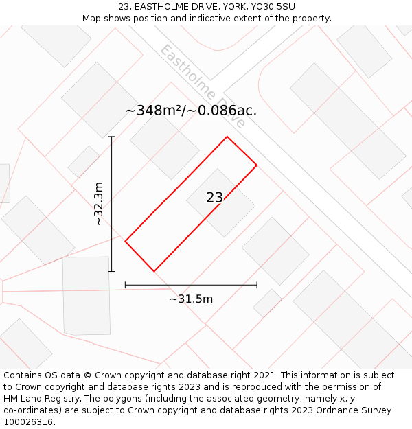 23, EASTHOLME DRIVE, YORK, YO30 5SU: Plot and title map