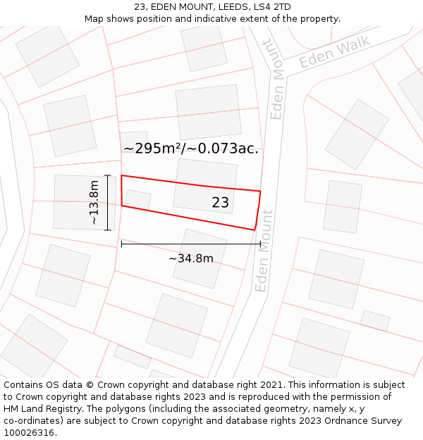 23, EDEN MOUNT, LEEDS, LS4 2TD: Plot and title map