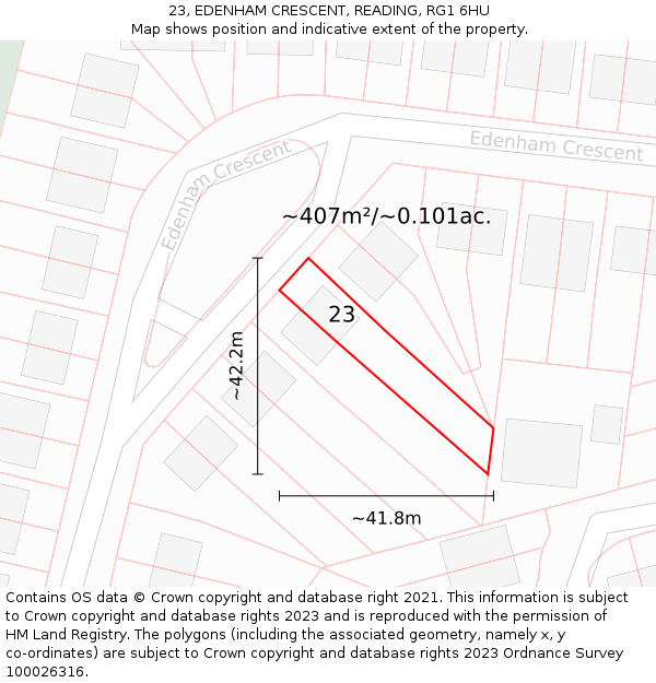 23, EDENHAM CRESCENT, READING, RG1 6HU: Plot and title map