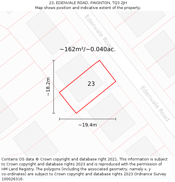 23, EDENVALE ROAD, PAIGNTON, TQ3 2JH: Plot and title map