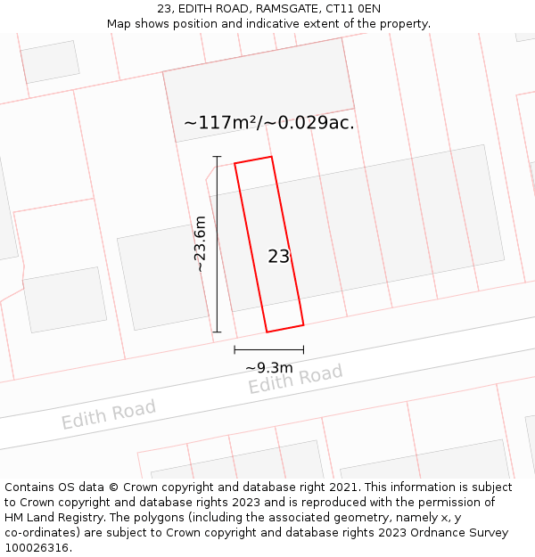 23, EDITH ROAD, RAMSGATE, CT11 0EN: Plot and title map