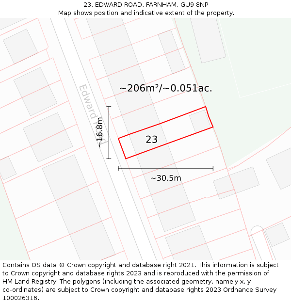 23, EDWARD ROAD, FARNHAM, GU9 8NP: Plot and title map