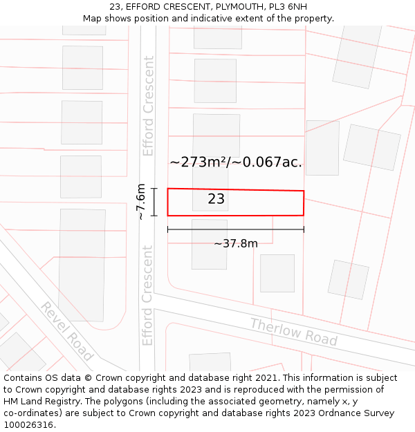 23, EFFORD CRESCENT, PLYMOUTH, PL3 6NH: Plot and title map
