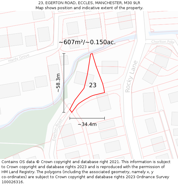 23, EGERTON ROAD, ECCLES, MANCHESTER, M30 9LR: Plot and title map