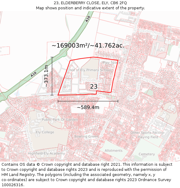 23, ELDERBERRY CLOSE, ELY, CB6 2FQ: Plot and title map