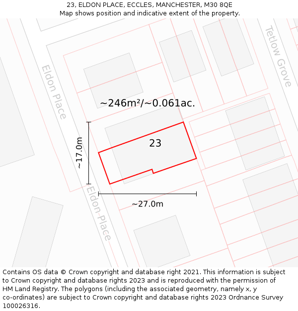 23, ELDON PLACE, ECCLES, MANCHESTER, M30 8QE: Plot and title map