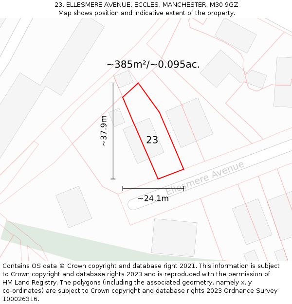 23, ELLESMERE AVENUE, ECCLES, MANCHESTER, M30 9GZ: Plot and title map