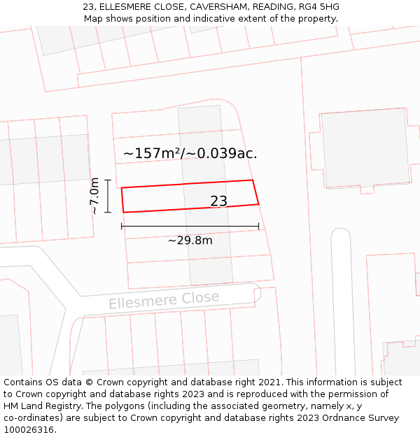 23, ELLESMERE CLOSE, CAVERSHAM, READING, RG4 5HG: Plot and title map