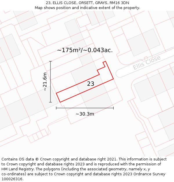 23, ELLIS CLOSE, ORSETT, GRAYS, RM16 3DN: Plot and title map