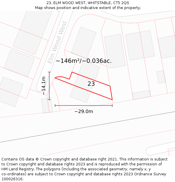 23, ELM WOOD WEST, WHITSTABLE, CT5 2QS: Plot and title map