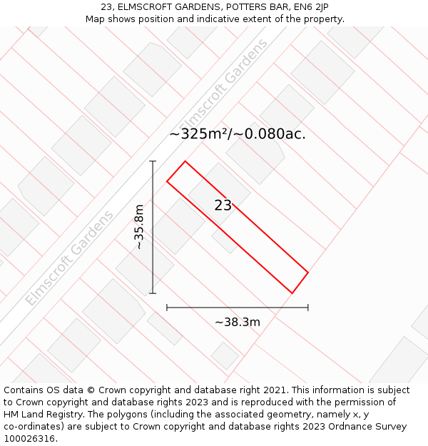 23, ELMSCROFT GARDENS, POTTERS BAR, EN6 2JP: Plot and title map