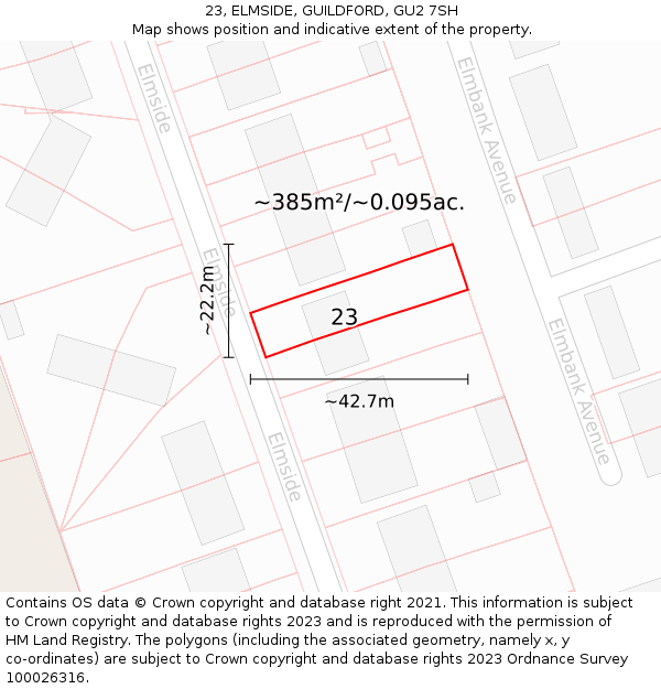 23, ELMSIDE, GUILDFORD, GU2 7SH: Plot and title map