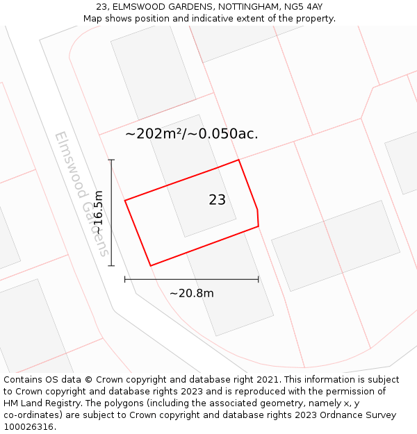 23, ELMSWOOD GARDENS, NOTTINGHAM, NG5 4AY: Plot and title map