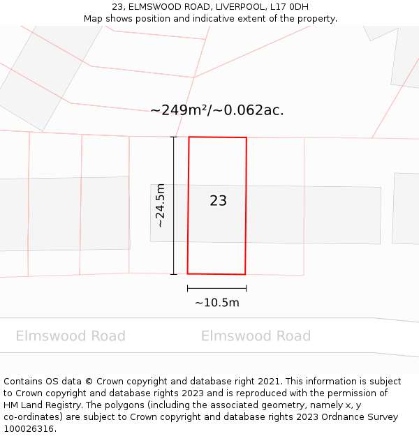 23, ELMSWOOD ROAD, LIVERPOOL, L17 0DH: Plot and title map