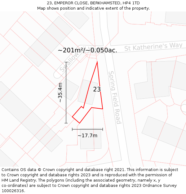 23, EMPEROR CLOSE, BERKHAMSTED, HP4 1TD: Plot and title map