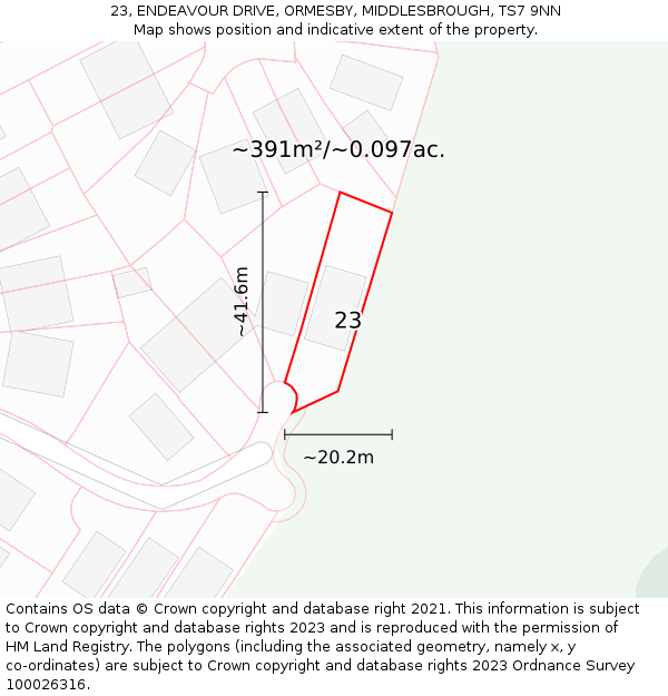 23, ENDEAVOUR DRIVE, ORMESBY, MIDDLESBROUGH, TS7 9NN: Plot and title map