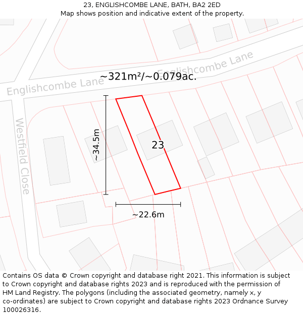 23, ENGLISHCOMBE LANE, BATH, BA2 2ED: Plot and title map