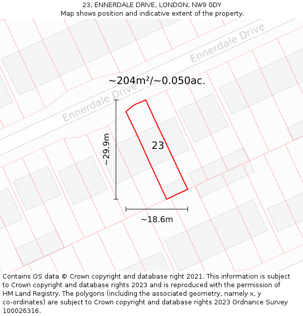 23, ENNERDALE DRIVE, LONDON, NW9 0DY: Plot and title map