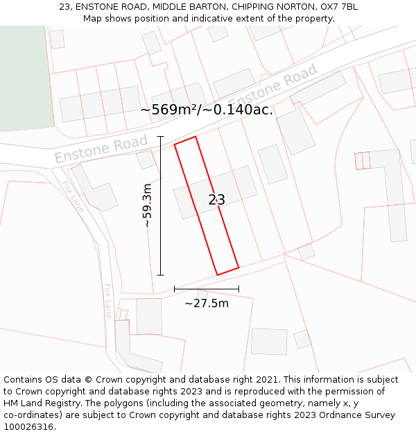 23, ENSTONE ROAD, MIDDLE BARTON, CHIPPING NORTON, OX7 7BL: Plot and title map