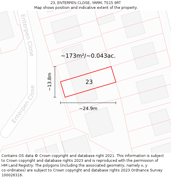 23, ENTERPEN CLOSE, YARM, TS15 9RT: Plot and title map