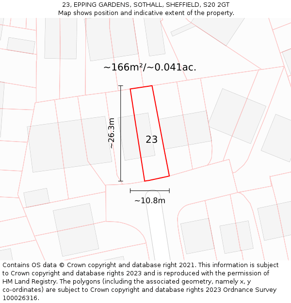 23, EPPING GARDENS, SOTHALL, SHEFFIELD, S20 2GT: Plot and title map
