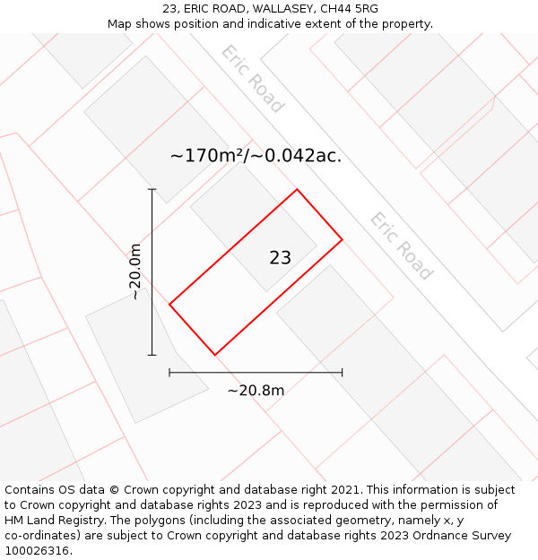 23, ERIC ROAD, WALLASEY, CH44 5RG: Plot and title map