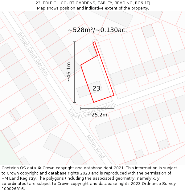 23, ERLEIGH COURT GARDENS, EARLEY, READING, RG6 1EJ: Plot and title map