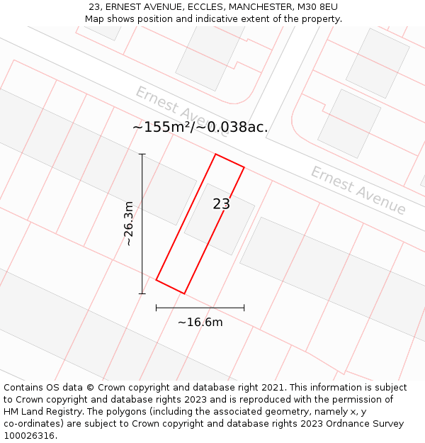 23, ERNEST AVENUE, ECCLES, MANCHESTER, M30 8EU: Plot and title map