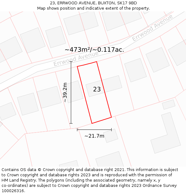 23, ERRWOOD AVENUE, BUXTON, SK17 9BD: Plot and title map