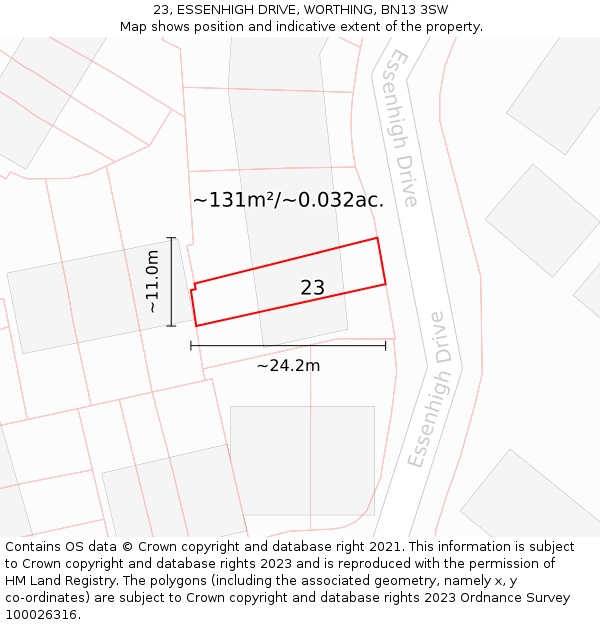 23, ESSENHIGH DRIVE, WORTHING, BN13 3SW: Plot and title map