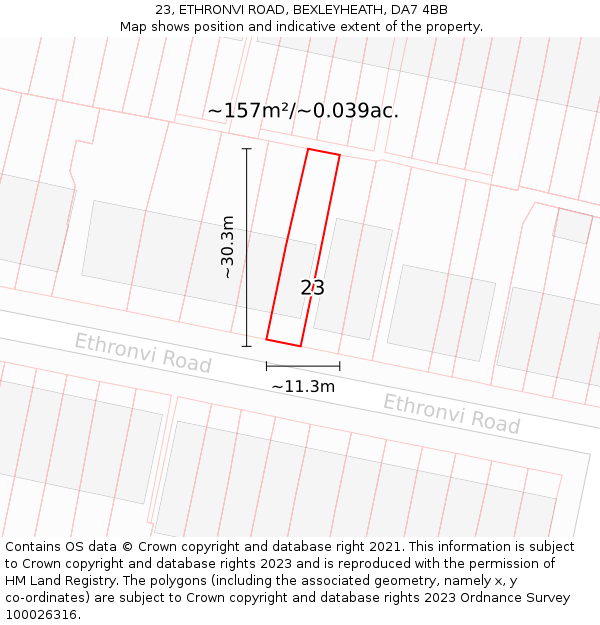 23, ETHRONVI ROAD, BEXLEYHEATH, DA7 4BB: Plot and title map