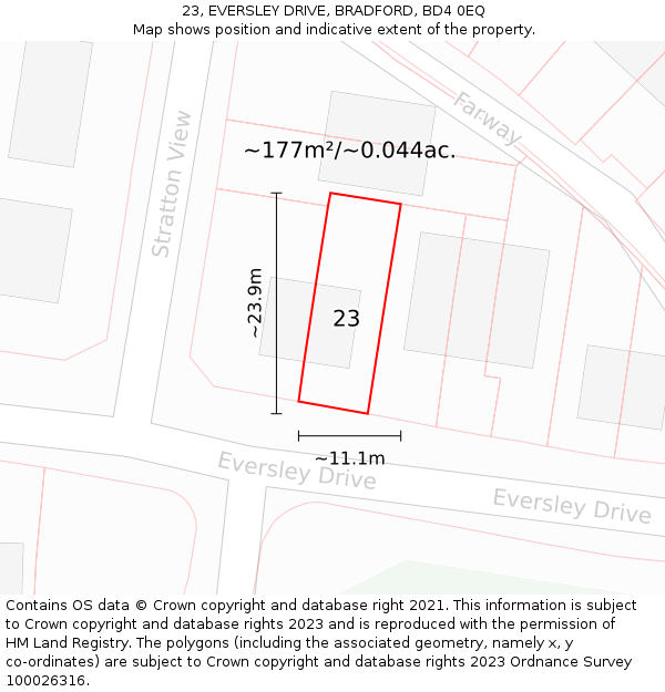 23, EVERSLEY DRIVE, BRADFORD, BD4 0EQ: Plot and title map