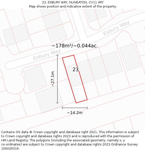 23, EXBURY WAY, NUNEATON, CV11 4RY: Plot and title map