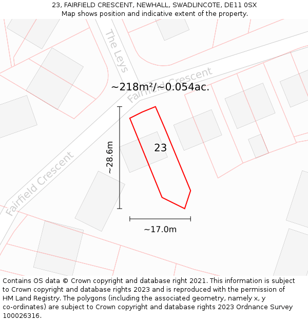 23, FAIRFIELD CRESCENT, NEWHALL, SWADLINCOTE, DE11 0SX: Plot and title map