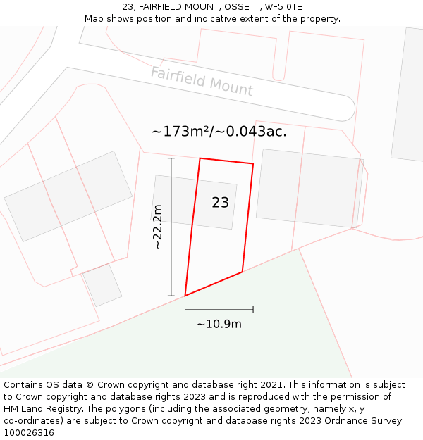 23, FAIRFIELD MOUNT, OSSETT, WF5 0TE: Plot and title map