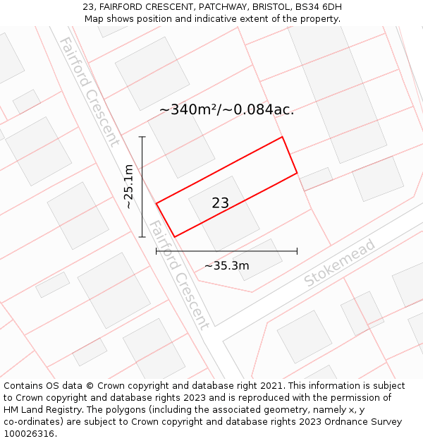 23, FAIRFORD CRESCENT, PATCHWAY, BRISTOL, BS34 6DH: Plot and title map