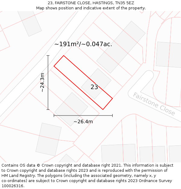 23, FAIRSTONE CLOSE, HASTINGS, TN35 5EZ: Plot and title map