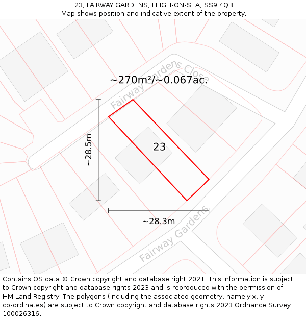23, FAIRWAY GARDENS, LEIGH-ON-SEA, SS9 4QB: Plot and title map