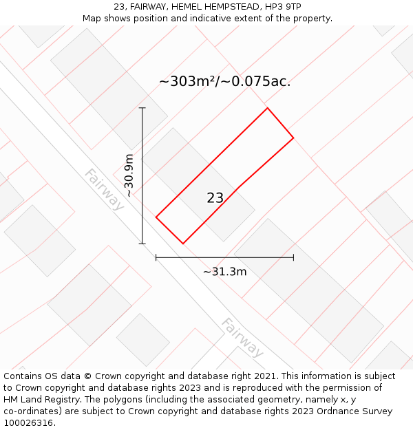 23, FAIRWAY, HEMEL HEMPSTEAD, HP3 9TP: Plot and title map