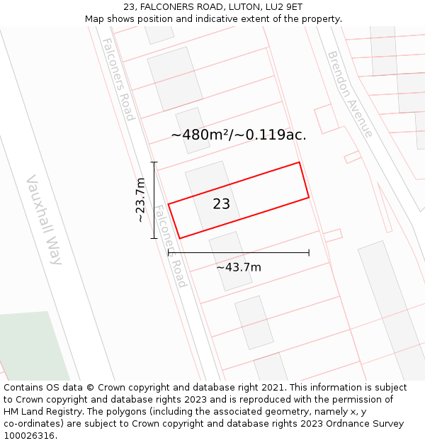 23, FALCONERS ROAD, LUTON, LU2 9ET: Plot and title map