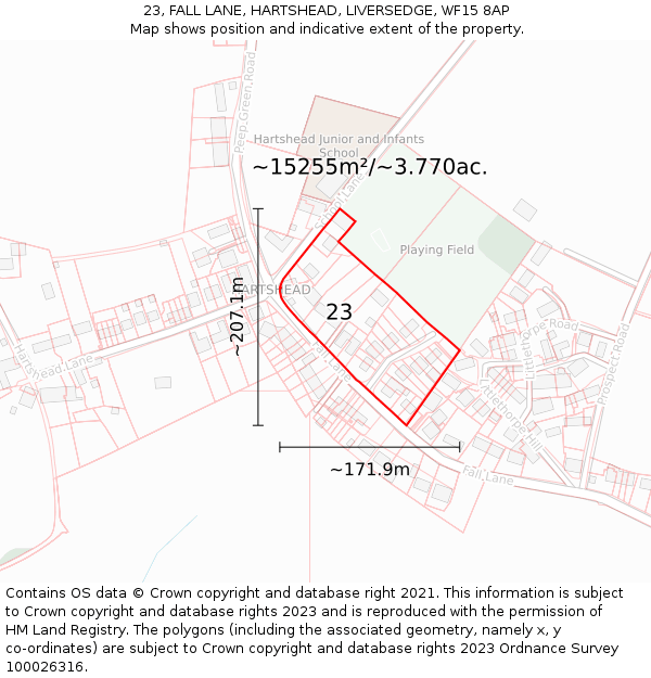 23, FALL LANE, HARTSHEAD, LIVERSEDGE, WF15 8AP: Plot and title map