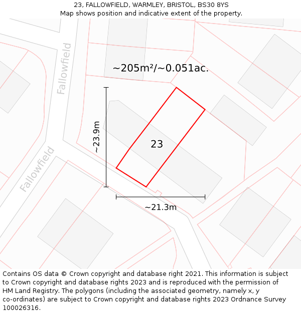23, FALLOWFIELD, WARMLEY, BRISTOL, BS30 8YS: Plot and title map