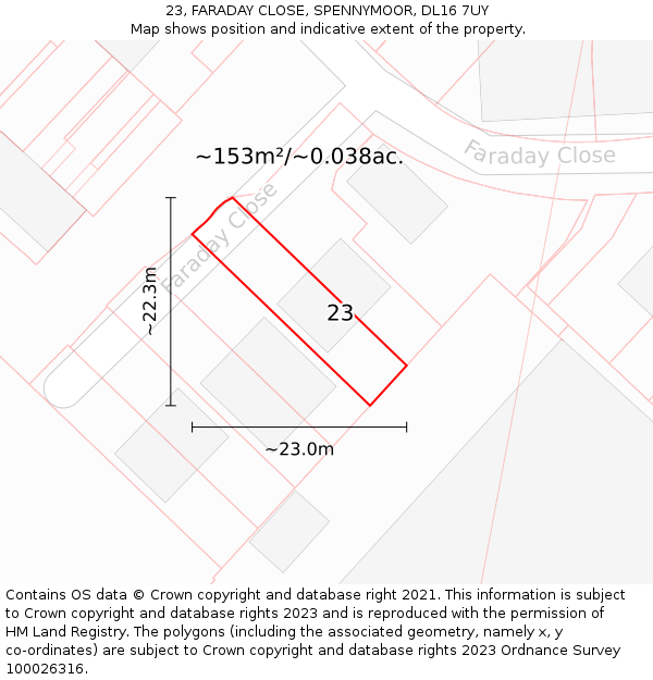 23, FARADAY CLOSE, SPENNYMOOR, DL16 7UY: Plot and title map