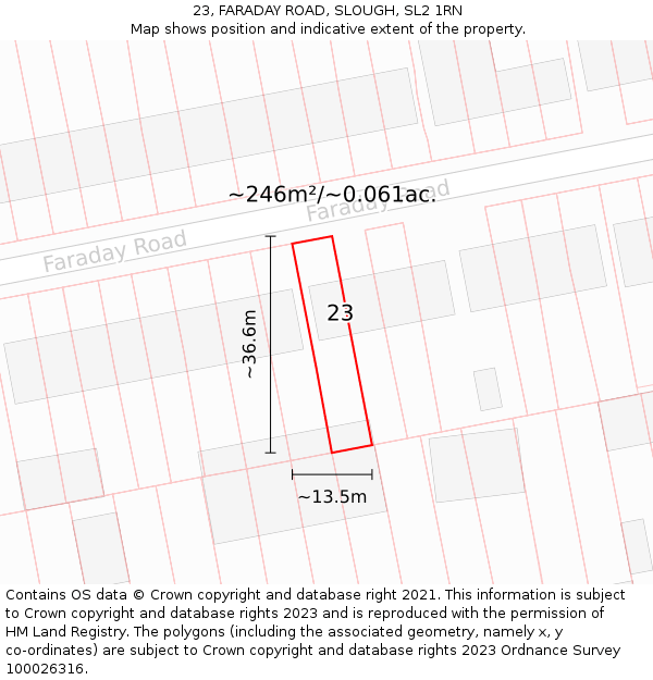 23, FARADAY ROAD, SLOUGH, SL2 1RN: Plot and title map