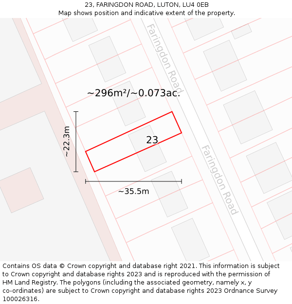 23, FARINGDON ROAD, LUTON, LU4 0EB: Plot and title map
