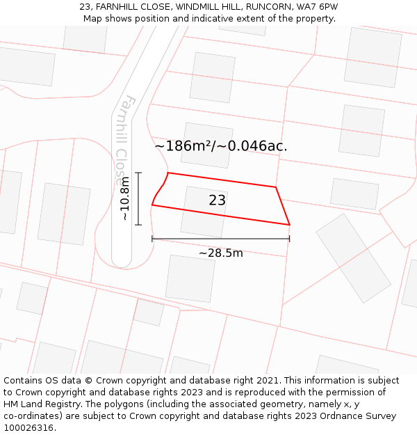 23, FARNHILL CLOSE, WINDMILL HILL, RUNCORN, WA7 6PW: Plot and title map