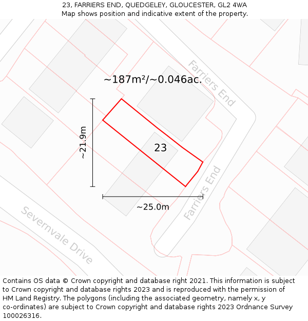 23, FARRIERS END, QUEDGELEY, GLOUCESTER, GL2 4WA: Plot and title map